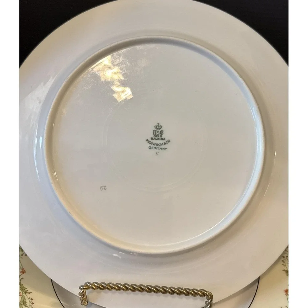 Heinrich Selb Bavaria Germany Gold Trim Pink Flowers Dinner Plates‎ Set Of 4